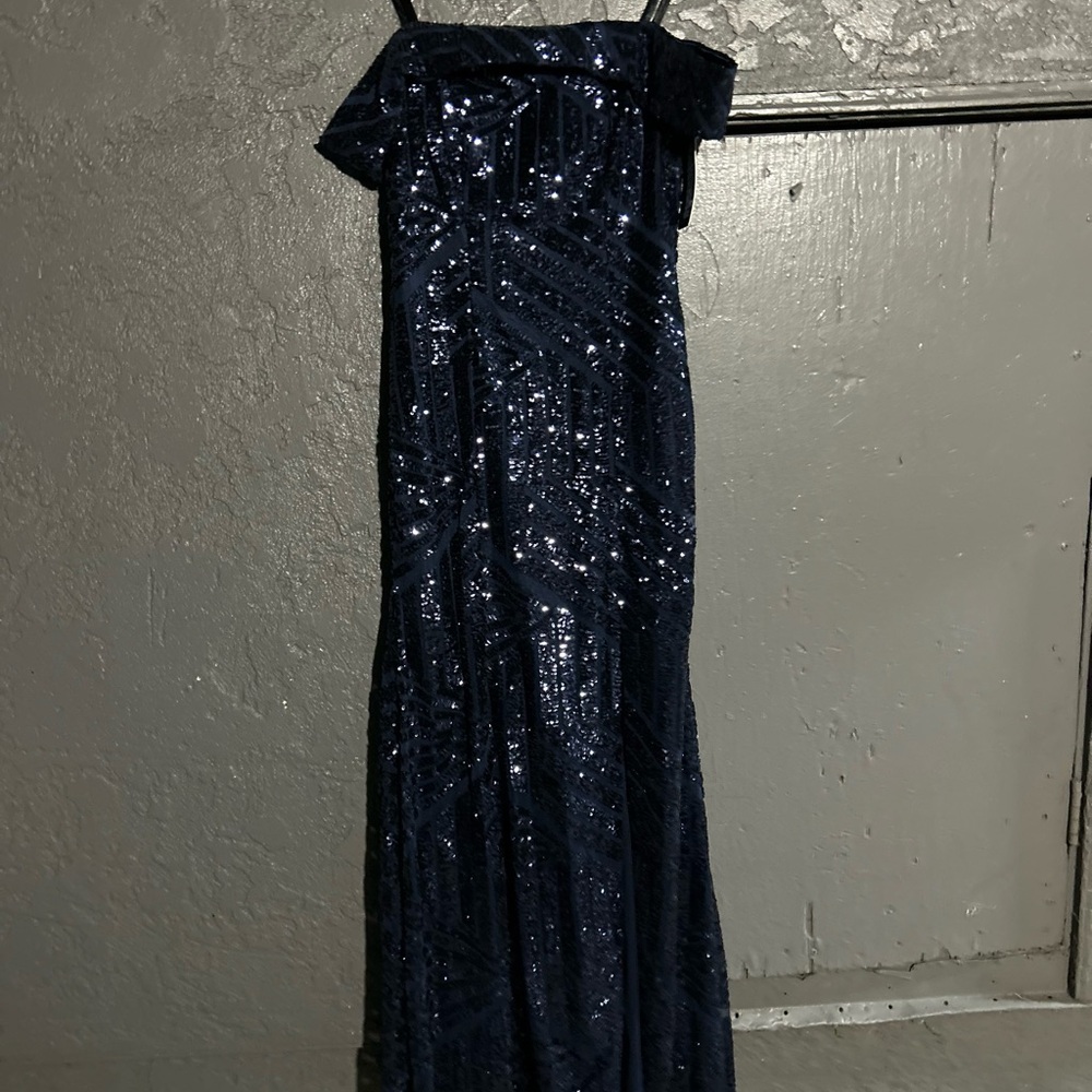 Elegant Navy Sequin Evening Gown